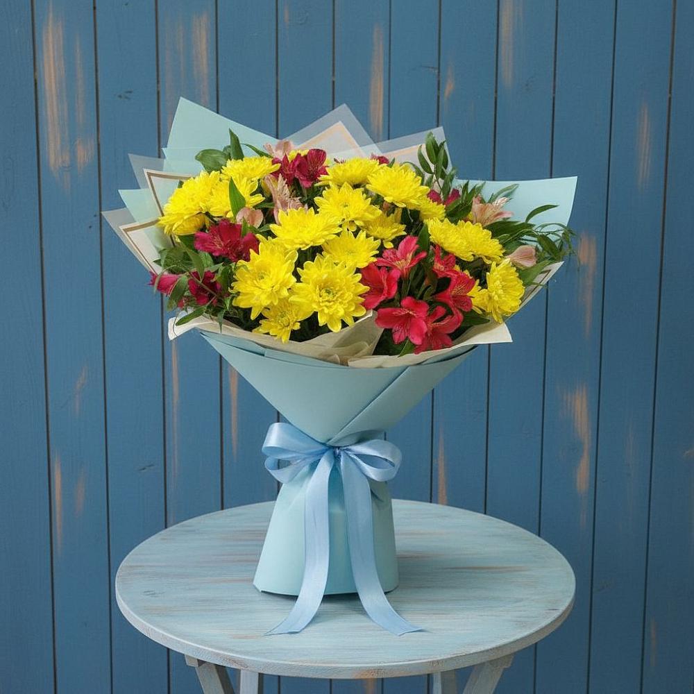 Букет цветов из: Альстромерии и Хризантемы в Дрезне