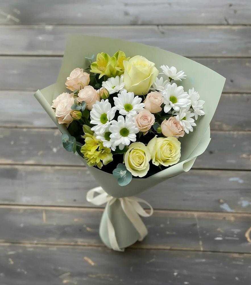 Букет цветов из: Альстромерии, Розы и Хризантемы в Дрезне