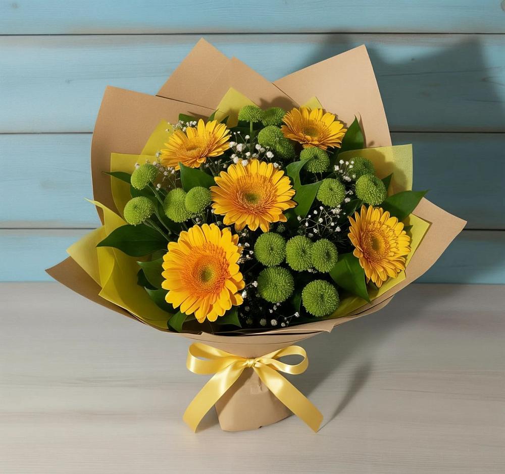 Букет цветов из: Герберы и Хризантемы в Дрезне