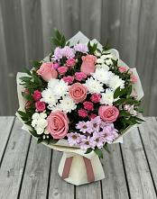 Букет цветов из:  Альстромерии, Гвоздики, Розы и Хризантемы в Дрезне